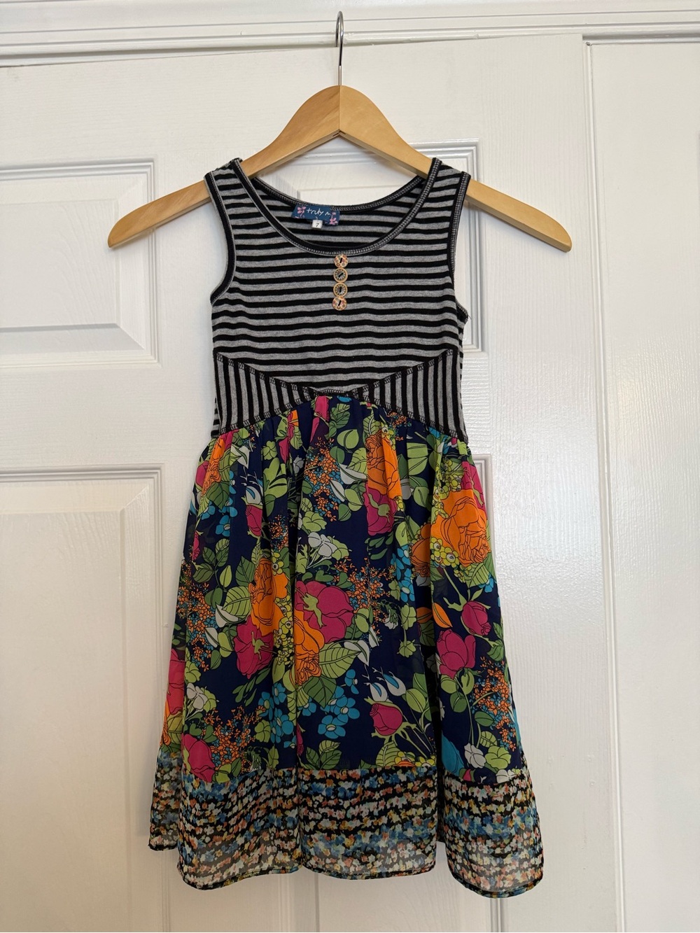 Truly Me Black Striped Tank Dress with Multicolor Floral Skirt